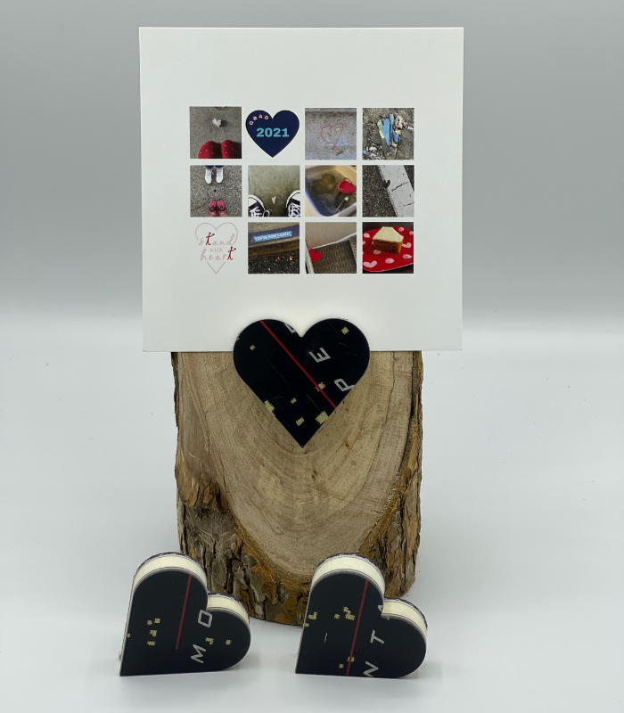Oak Stand with Upcycled Lexi Ski Heart & Collage (Large)