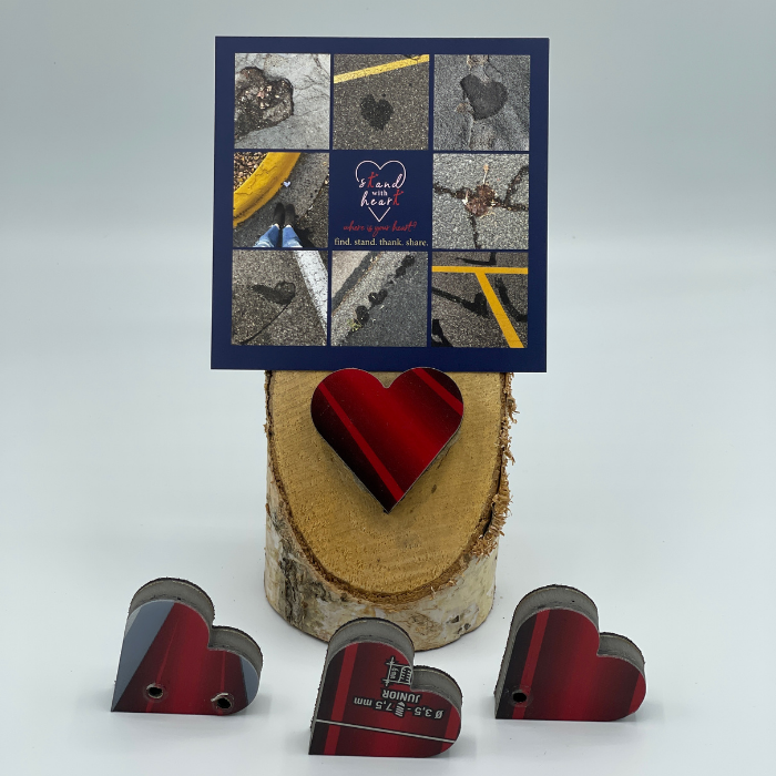 Birch Stand with Upcycled Ben Ski Heart & Collage (Small)