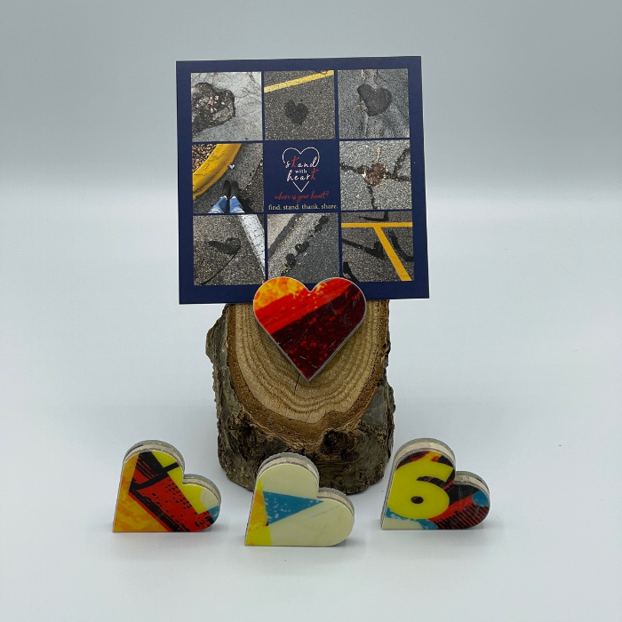 Oak Stand with Upcycled Adam Ski Heart & Collage (Small)