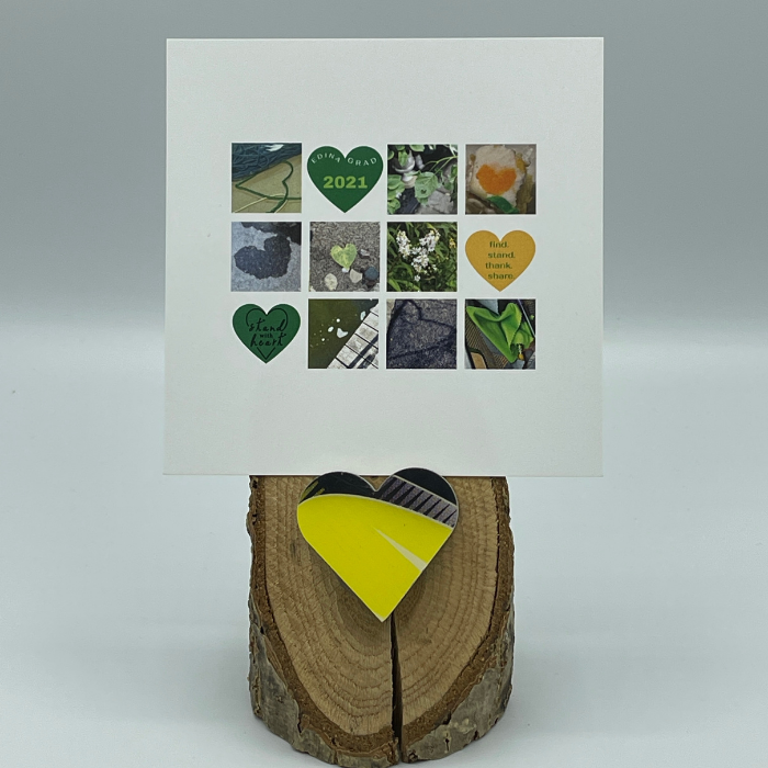 Oak Stand with Upcycled Michelle Ski Heart & Collage (Small)