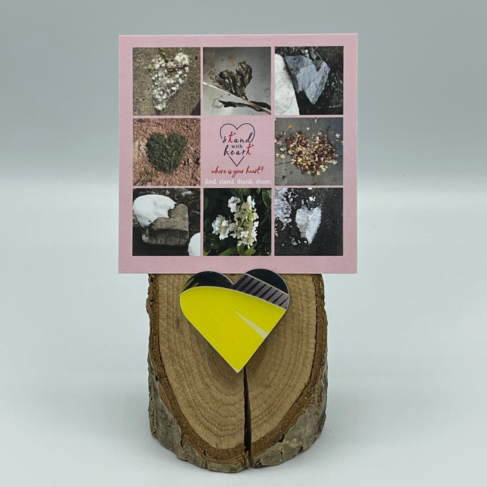Oak Stand with Upcycled Michelle Ski Heart & Collage (Small)