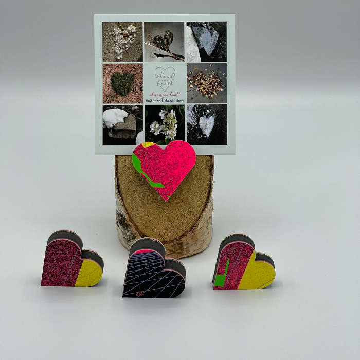 Birch Stand with Upcycled Cindy Ski Heart & Collage (Small)