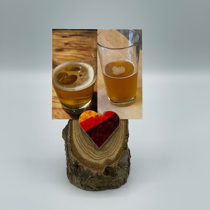 Oak Stand with Upcycled Adam Ski Heart & Collage (Small)