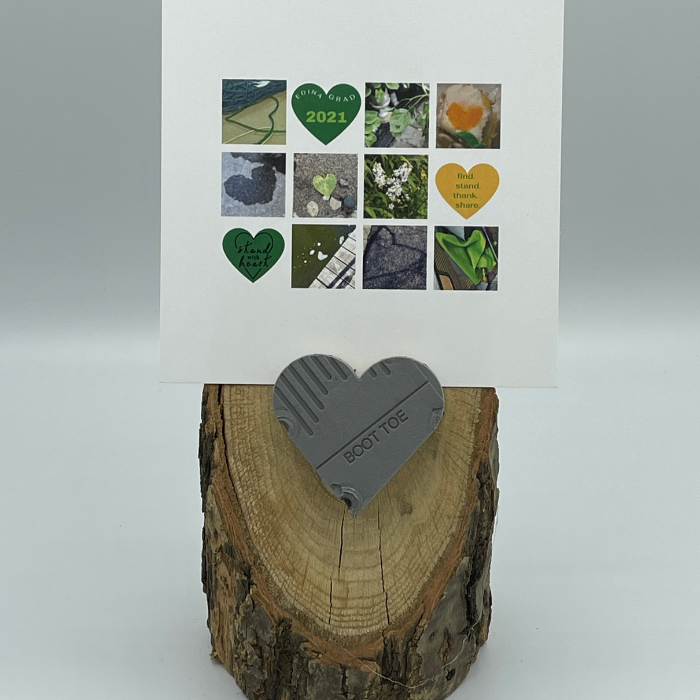 Oak Stand with Upcycled Hank Ski Heart & Collage (Large)