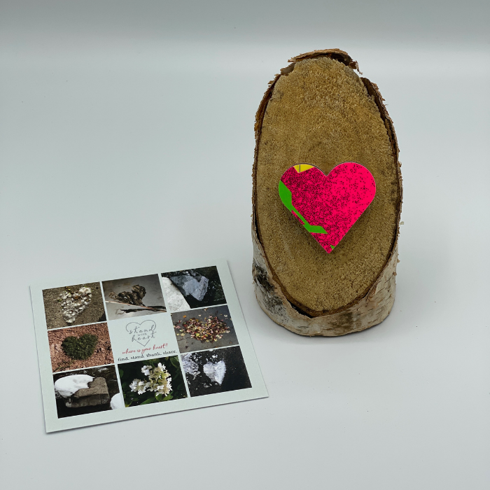 Birch Stand with Upcycled Cindy Ski Heart & Collage (Small)