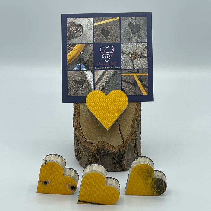 Oak Stand with Upcycled Trevor Ski Heart & Collage (Small)
