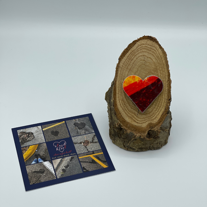 Oak Stand with Upcycled Adam Ski Heart & Collage (Small)