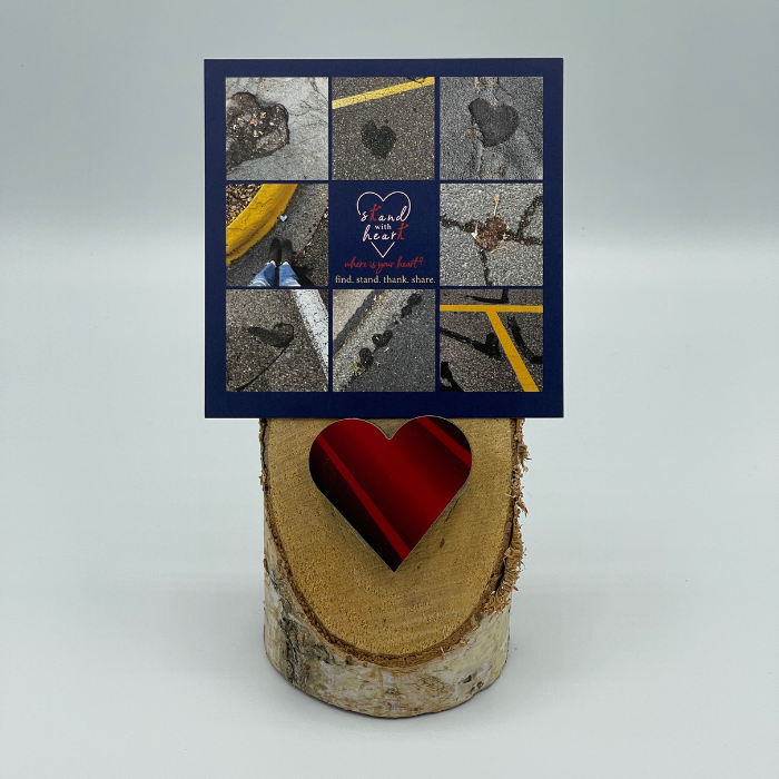 Birch Stand with Upcycled Ben Ski Heart & Collage (Small)