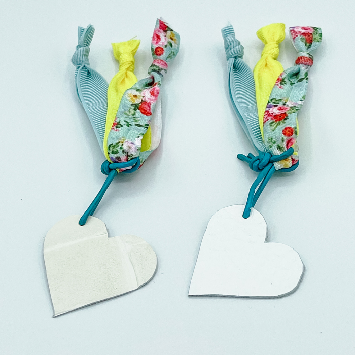 Hair Ties with White Leather Heart/Teal Leather Cording