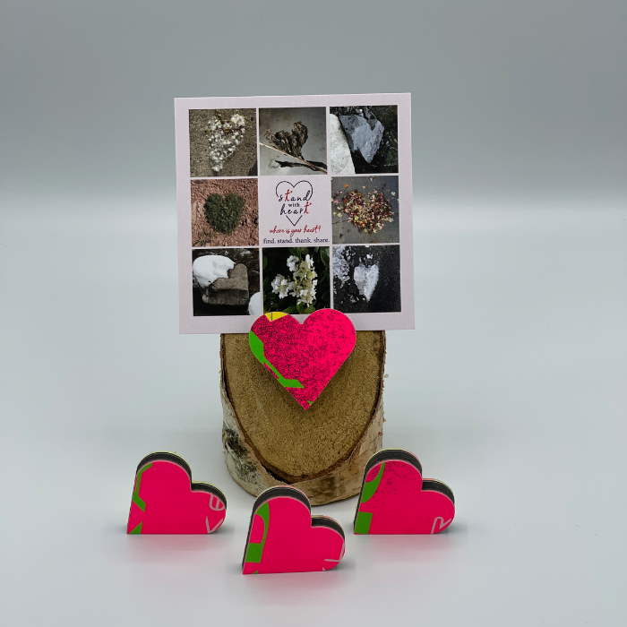 Birch Stand with Upcycled Cindy Ski Heart & Collage (Small)