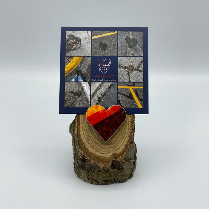 Oak Stand with Upcycled Adam Ski Heart & Collage (Small)
