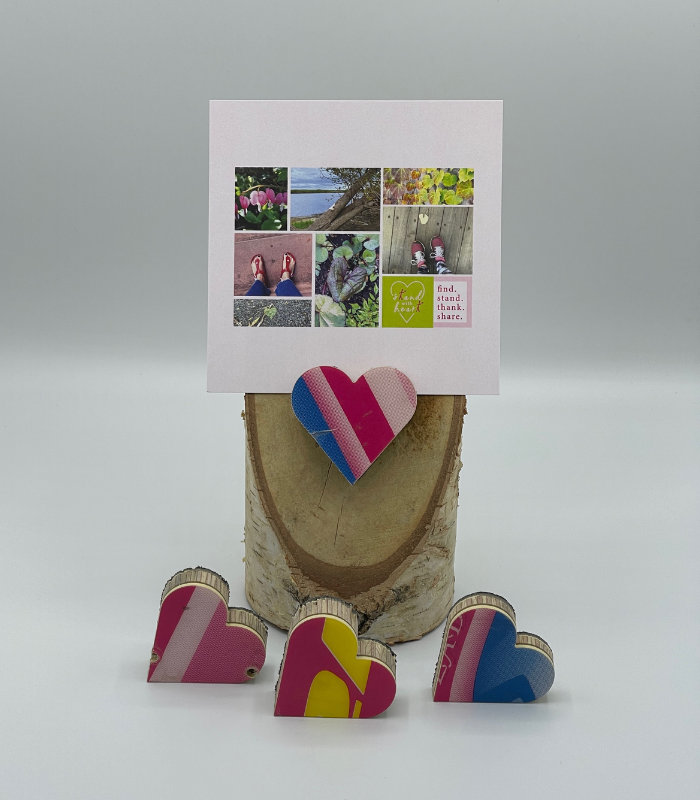 Birch Stand with Upcycled Lily Ski Heart & Collage (Large)