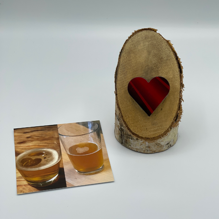 Birch Stand with Upcycled Ben Ski Heart & Collage (Small)