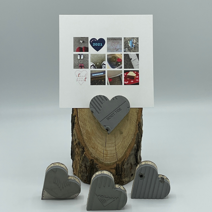 Oak Stand with Upcycled Hank Ski Heart & Collage (Large)
