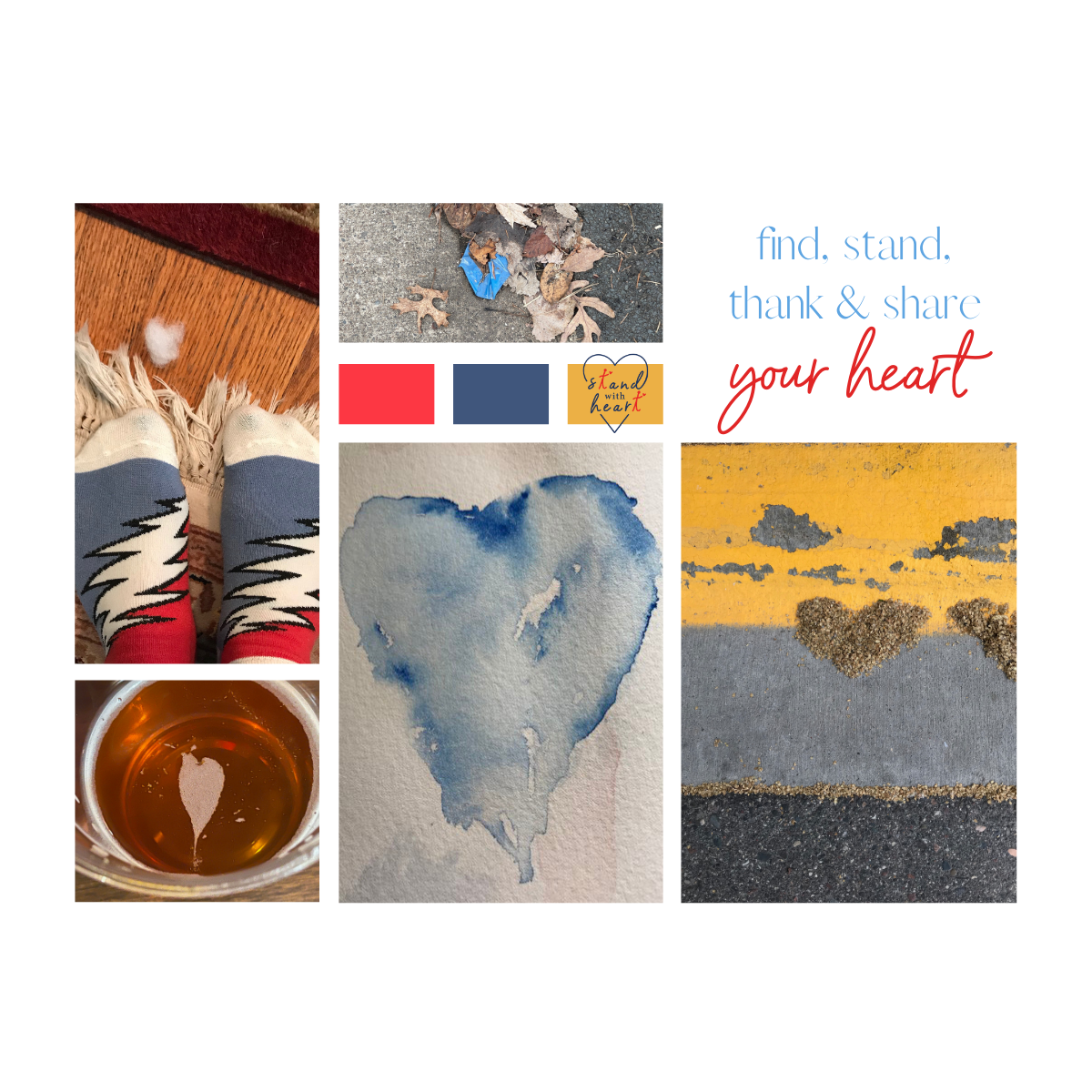 Red Gold and Blue Mood Board Hearts Collage