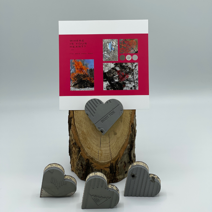 Oak Stand with Upcycled Hank Ski Heart & Collage (Large)