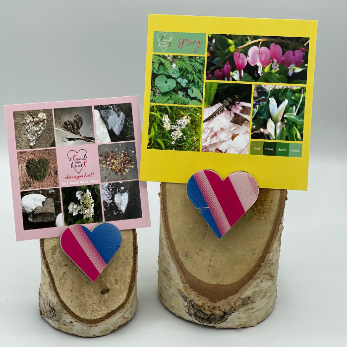 Birch Stand with Upcycled Lily Ski Heart & Collage (Small)