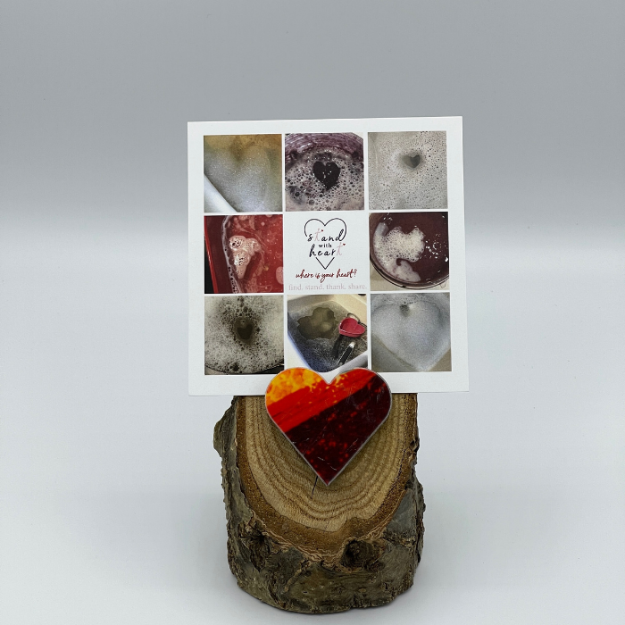 Oak Stand with Upcycled Adam Ski Heart & Collage (Small)