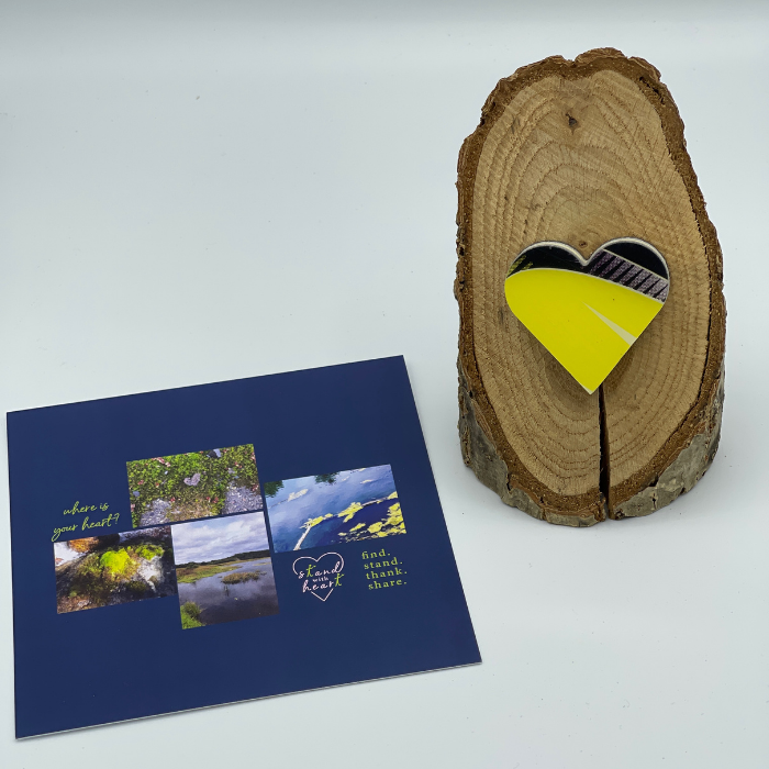 Oak Stand with Upcycled Michelle Ski Heart & Collage (Small)