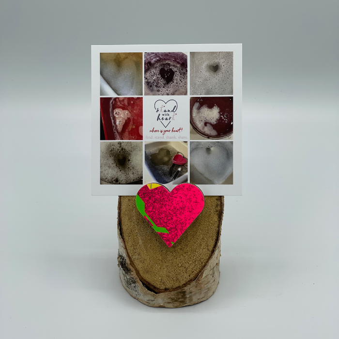 Birch Stand with Upcycled Cindy Ski Heart & Collage (Small)