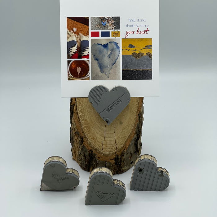 Oak Stand with Upcycled Hank Ski Heart & Collage (Large)