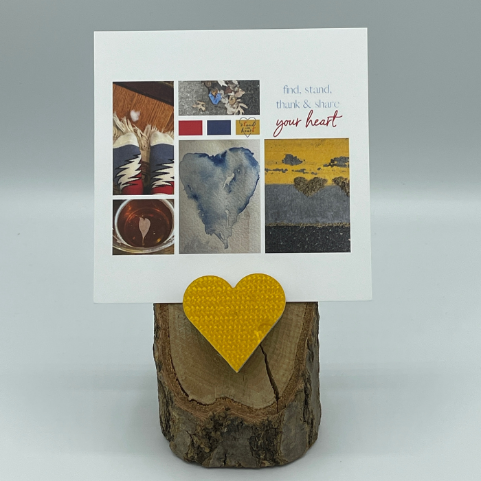 Oak Stand with Upcycled Trevor Ski Heart & Collage (Small)