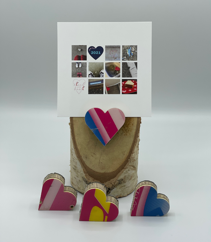 Birch Stand with Upcycled Lily Ski Heart & Collage (Large)