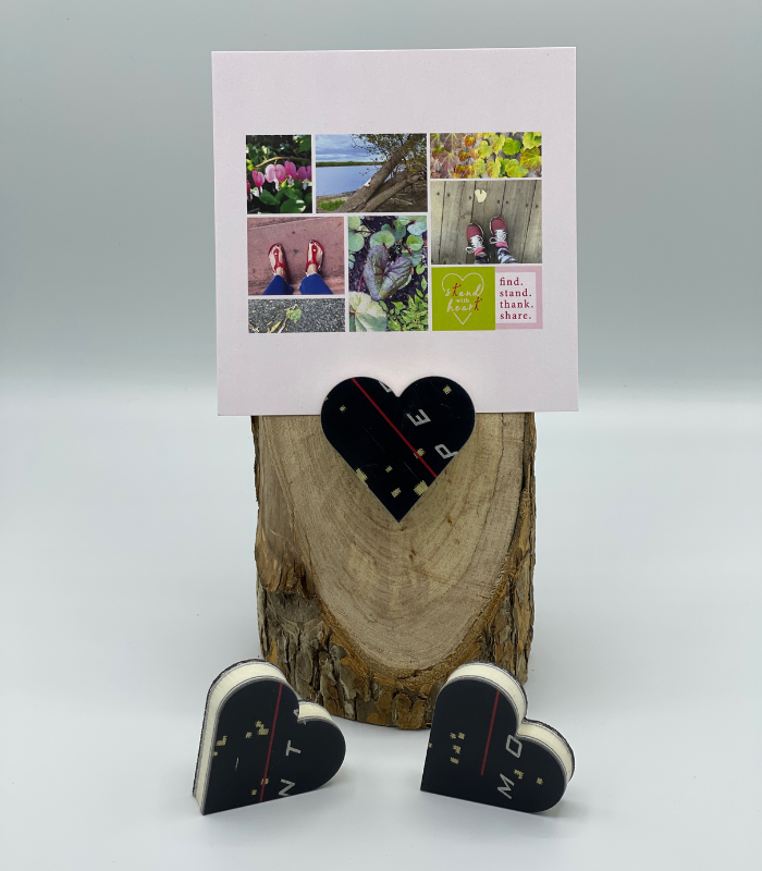Oak Stand with Upcycled Lexi Ski Heart & Collage (Large)