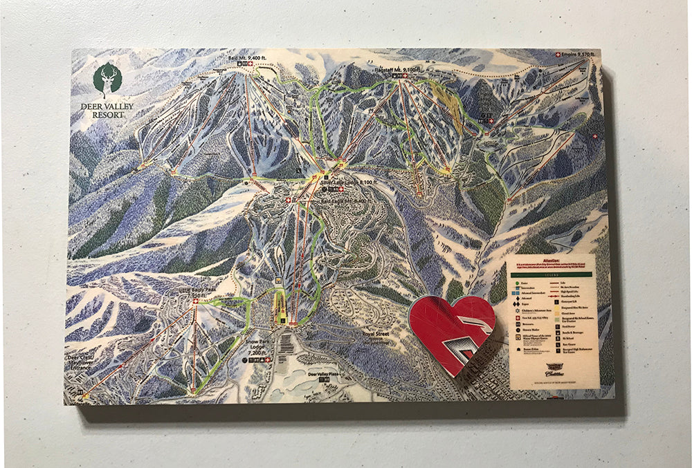 Custom Wooden Ski Map With Heart (12 x 8)