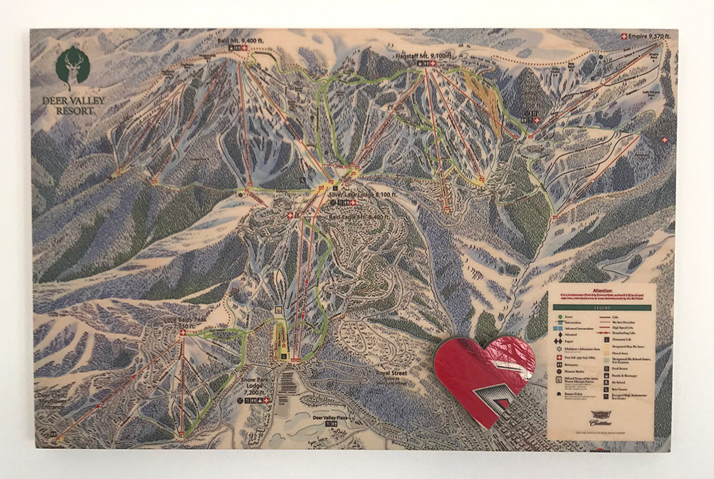 Custom Wooden Ski Map With Heart (12 x 8)