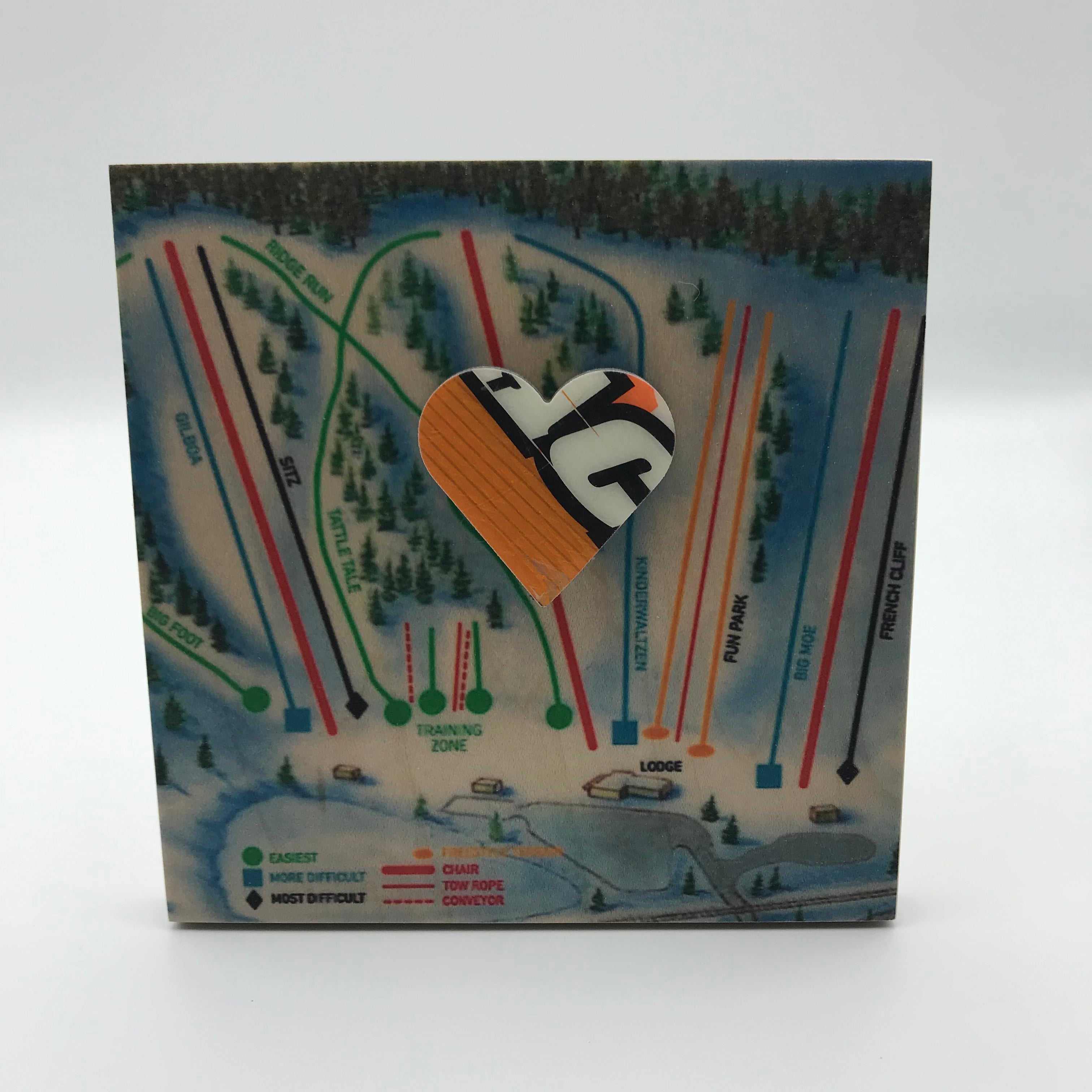 Custom Wooden Ski Map With Heart (6 x 6)