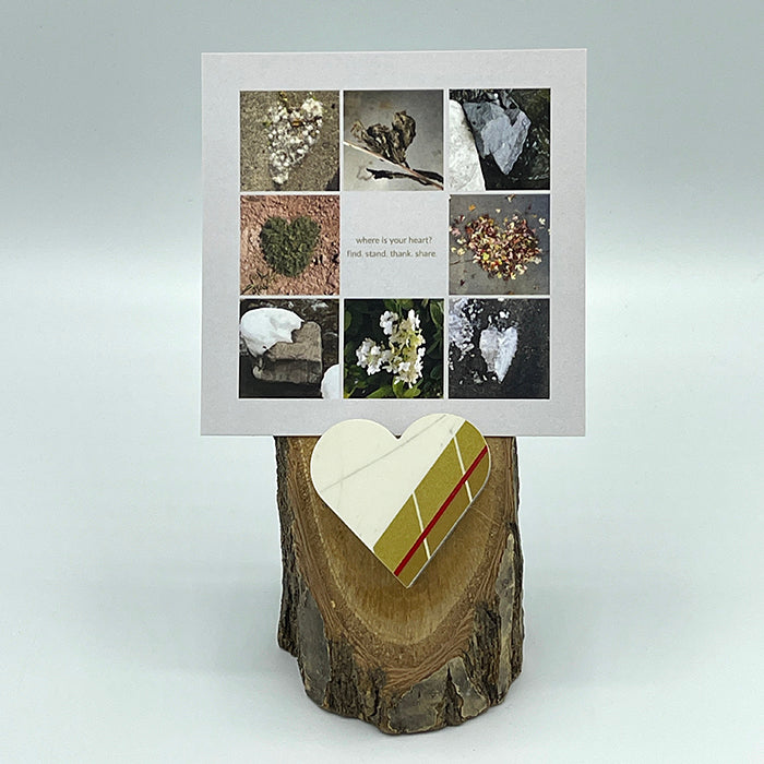 Heart Collage & Oak Stand w/ Upcycled Ava Ski Heart