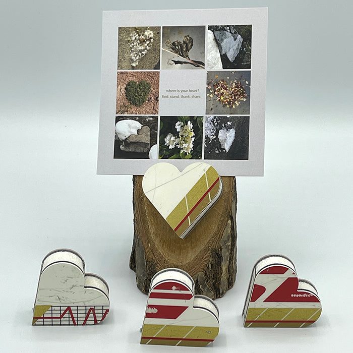 Heart Collage & Oak Stand w/ Upcycled Ava Ski Heart