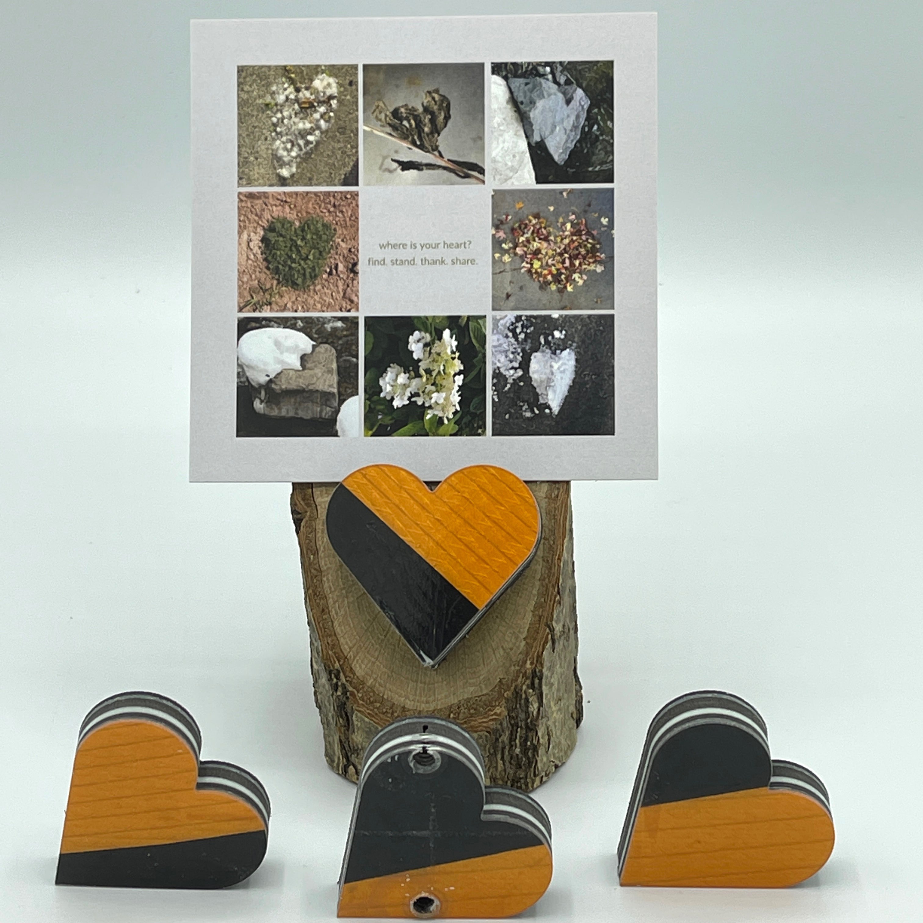 Heart Collage & Oak Stand w/ Upcycled George Ski Heart