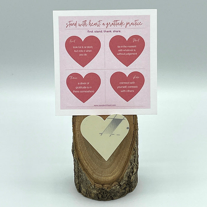 Gratitude Print (pink) & Oak Stand w/ Upcycled Grace Ski Heart