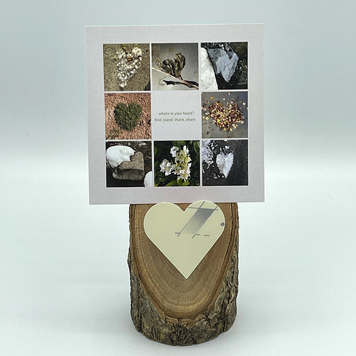 Heart Collage & Oak Stand w/ Upcycled Grace Ski Heart