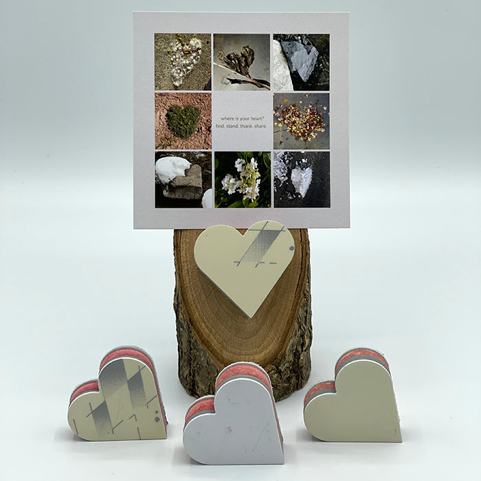 Heart Collage & Oak Stand w/ Upcycled Grace Ski Heart