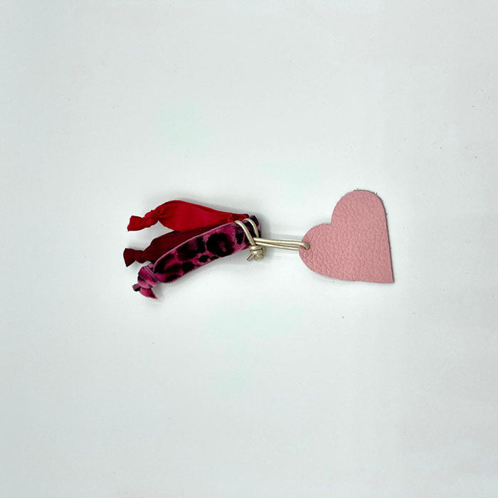 Hair Ties with Pink Leather Heart/Silver Leather Cording