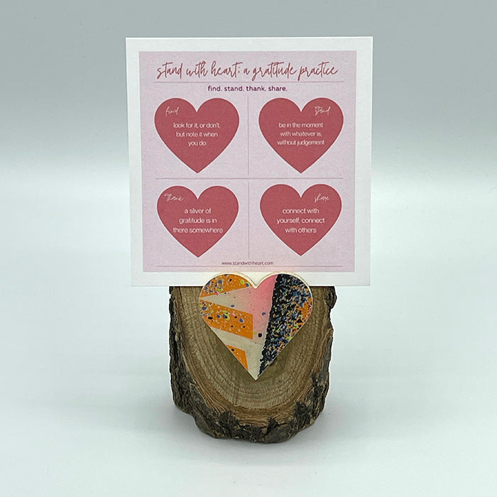 Gratitude Print (pink) & Oak Stand w/ Upcycled Jackson Ski Heart