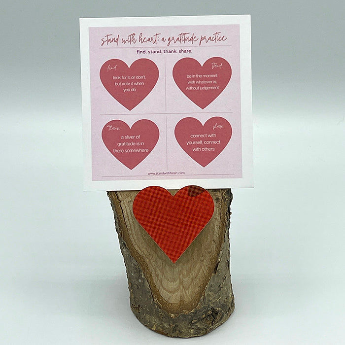 Gratitude Print (pink) & Oak Stand w/ Upcycled Josephine Ski Heart