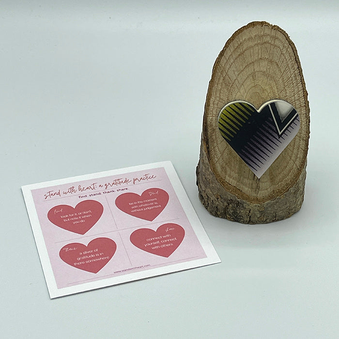 Gratitude Print (pink) & Oak Stand w/ Upcycled Michelle Ski Heart