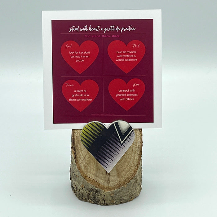 Gratitude Print (red) & Oak Stand w/ Upcycled Michelle Ski Heart