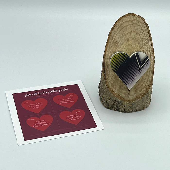 Gratitude Print (red) & Oak Stand w/ Upcycled Michelle Ski Heart