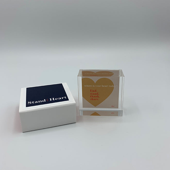 Gold Heart "Find. Stand. Thank. Share." Mini Block