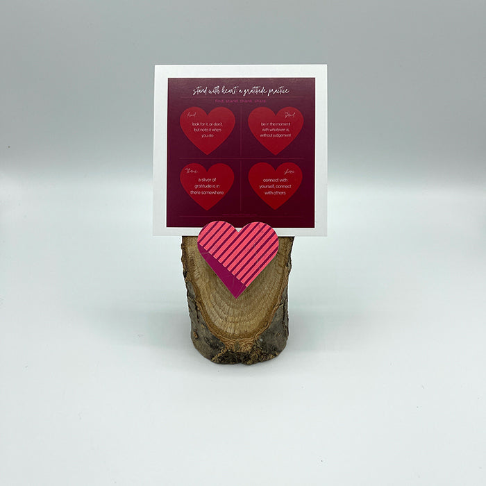 Gratitude Print (red) & Oak Stand w/ Upcycled Sarah Ski Heart