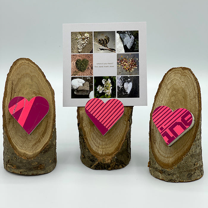 Heart Collage & Oak Stand w/ Upcycled Sarah Ski Heart